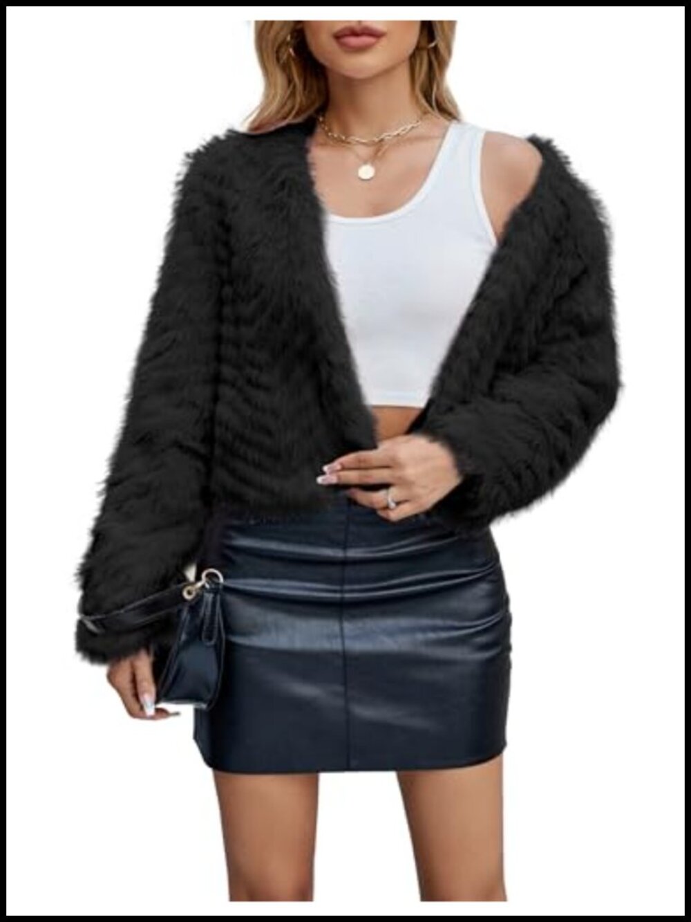 Womens Faux Fur Cropped Coat Fluffy Warm Winter Jacket